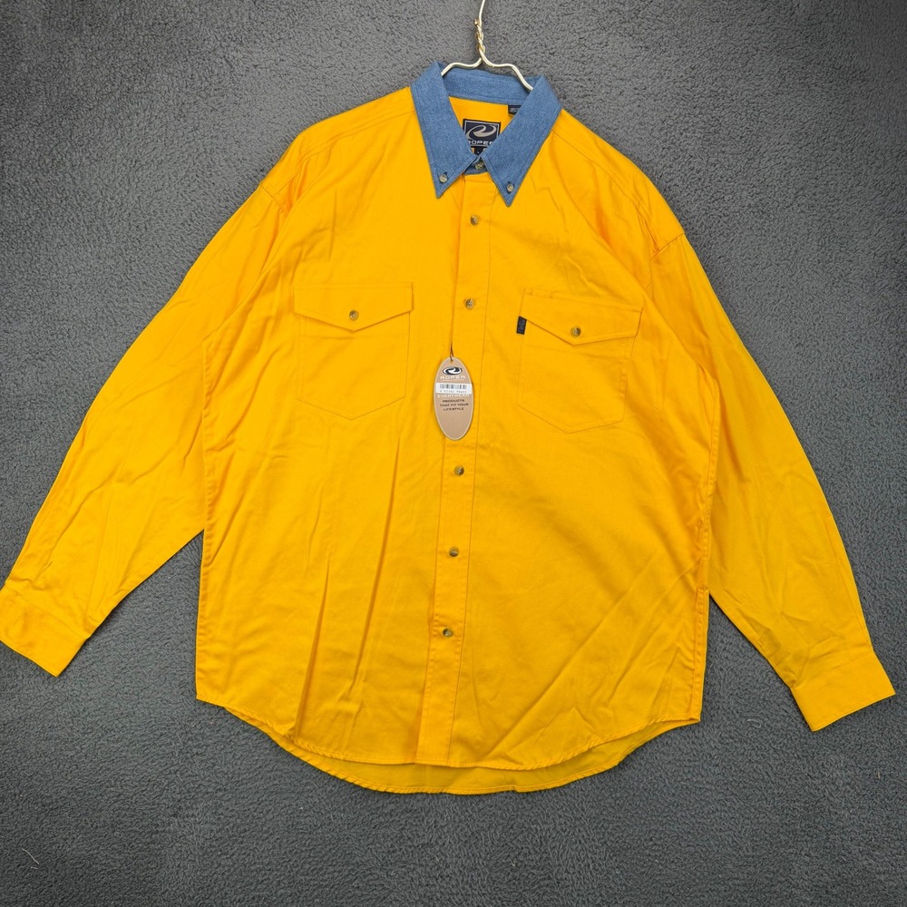 Roper Mens Large Yellow Long Sleeve Button Down Shirt Denim Collar NWT 12821